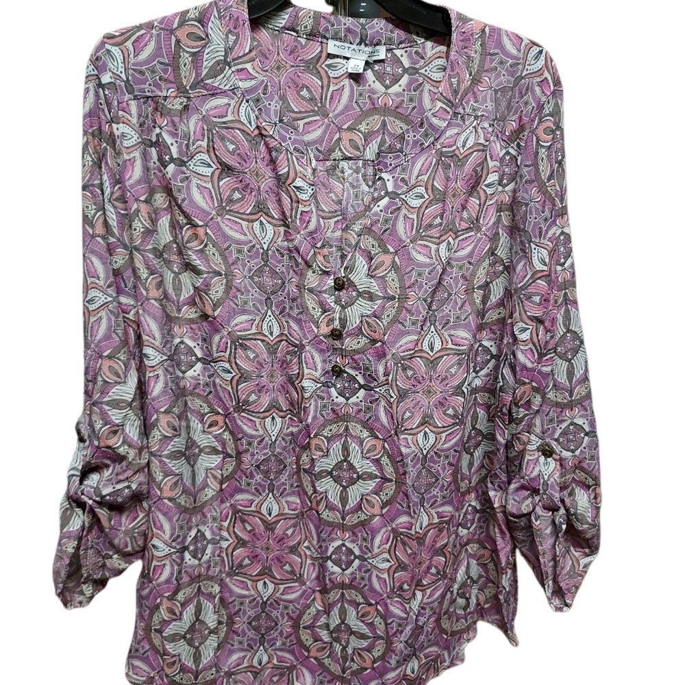 Notations 2X pink and grey L/S top